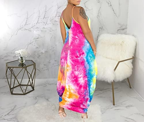ZonJıe Artı Boyutu Maxi Elbiseler Sundress Kadınlar ıçin Gevşek Baskılı Ayarlanabilir Afrika Plaj Elbise Cepler ıle