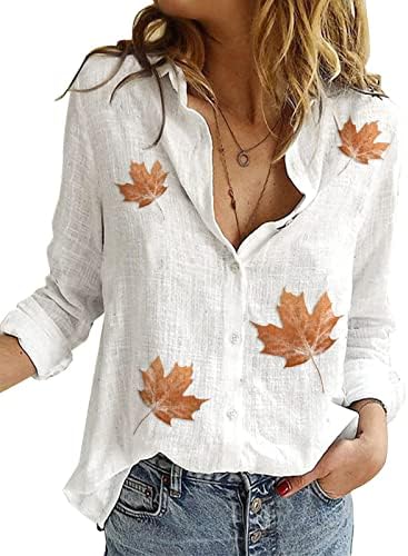 Yaz Casual Tops Kadınlar için Turn-Aşağı Yaka Düğme Gömlek Sevimli Baskılı Uzun Kollu Bluzlar 2023 Moda Giyim