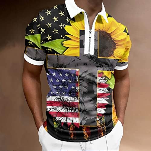 4th Temmuz T Shirt Erkekler için Vatansever Polos Gömlek Yaz Rahat Kısa Kollu Gevşek Fit Fermuar Up ABD Bayrağı Tops