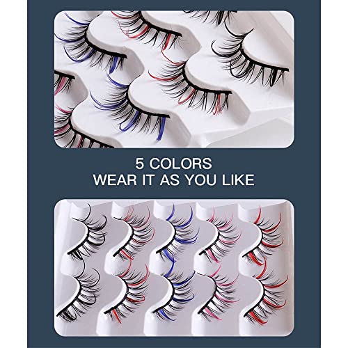HomeSoGood 5 Çift Renkli Kirpikler, Doğal Görünümlü Yanlış Eyelashes Gibi Görünen Bireysel Kümeleri, Cosplay Dikenli
