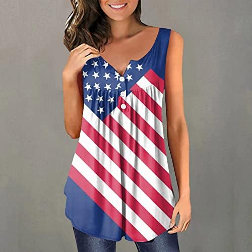4th Temmuz Amerikan Bayrağı Tunikler Kadınlar için Gizlemek Göbek Yağ Gömlek Yaz Rahat Tatil Kısa Kollu Düğme V Yaka