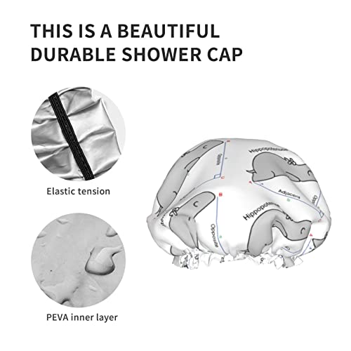 Kadınlar Kullanımlık Streç Hem Saç Şapka Matematik Komik Hippo Üçgen Çift Katmanlar Su Geçirmez Duş Başlığı banyo