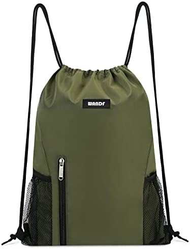 WANDF büzgülü sırt çantası Spor Salonu Sackpack örgü cepler ile Su Geçirmez ipli çanta Kadın Erkek Çocuklar için (Koyu