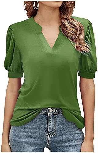 Bmısegm Bayan T-Shirt Kabarık Kollu Rahat Tunik Yaz Katı Kısa Kollu Bluz Gömlek
