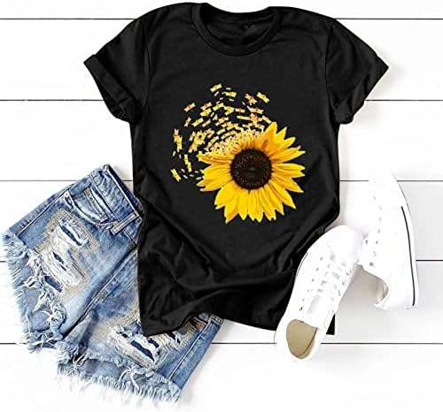 Kadınlar için sevimli Üstleri Yaz, moda Kısa Kollu Ekip Boyun T Shirt Sevimli Çiçek Grafik Tees Trendy Tişörtleri