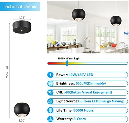 Volwatamp küre kolye ışık siyah kolye ışıkları mutfak ada Modern LED asılı lamba ayarlanabilir kolye ışık fikstür