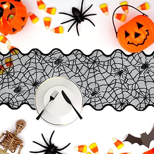 AIEX Cadılar Bayramı Masa Koşucu, 14x72 inç Cadılar Bayramı Örümcek Web Masa Koşucu Örümcek Ağı Siyah Dantel Cadılar