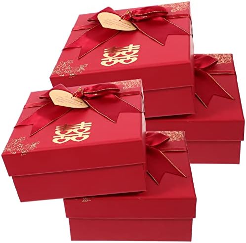 OUNONA 4 adet Çin Düğün Hediye Kutuları Çin Xi Favor Kutuları Aperatif Tedavi Goodie Şeker şeritli kutular Kutuları