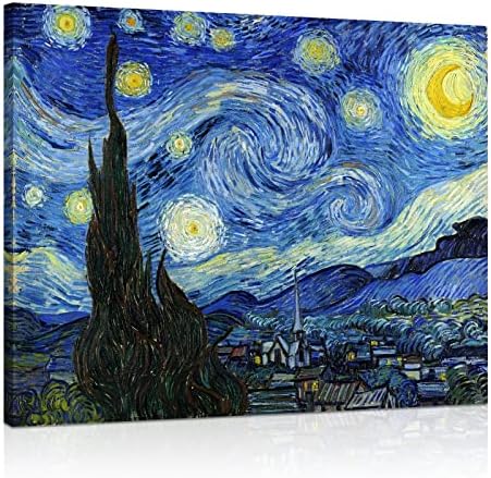 1 KİNGO Van Gogh Tuval Duvar Sanatı: Yıldızlı Gece Manzara Boyama Resim Üreme Odası Dekor-Ünlü Sanat Baskılar Ekstra