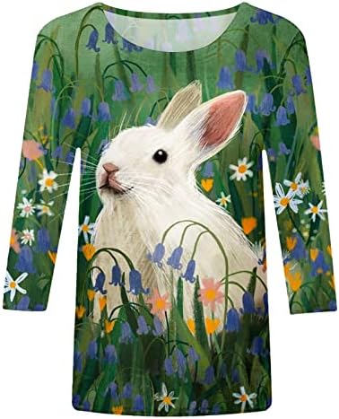 Paskalya tavşanı Gömlek Kadınlar için Sevimli Baskı Bluz Tops 2023 Moda 3/4 Kollu Crewneck Grafik Tees