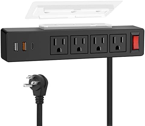 Masanın Altında Güç Şeridi, USB C Bağlantı Noktalarına sahip Yapışkanlı Duvara Monte Güç Şeridi, 4 AC Fişi.20 W 1