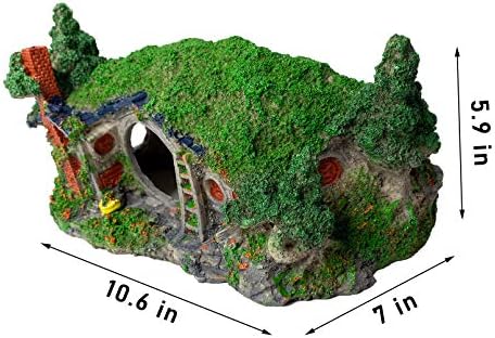 kathson Büyük Akvaryum Dekorasyonu Hobbit Evi Mağarası, 10.6 * 7 * 5.9 inç Reçine Balık Hideout Betta Gizleme Sürüngen