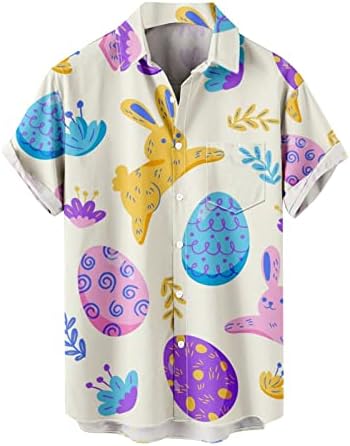 Paskalya Günü Hawaii Gömlek Erkekler için, baskı Erkek Casual Kısa Kollu Düğme Aşağı Gömlek Çiçek Aloha Plaj Gömlek