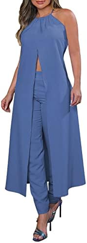 Bayan Kar Pantolon Önlükler kadın Rahat Asılı Boyun Kolsuz Düz Renk Backless Gevşek Üst Yüksek Bel Pantolon