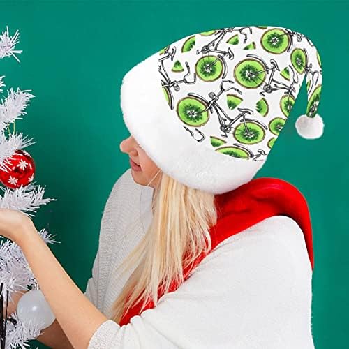Kivi Bisiklet Noel Şapka Noel Baba Şapka Kısa Peluş Beyaz Manşetleri ile Erkekler Kadınlar için Noel Tatil Parti Süslemeleri