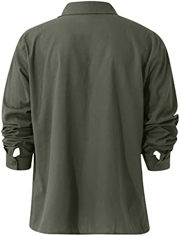 Pamuk Keten Gömlek Erkekler için, uzun Kollu Düğme Aşağı Gömlek Casual Hafif Bluz Katı Nefes Üst