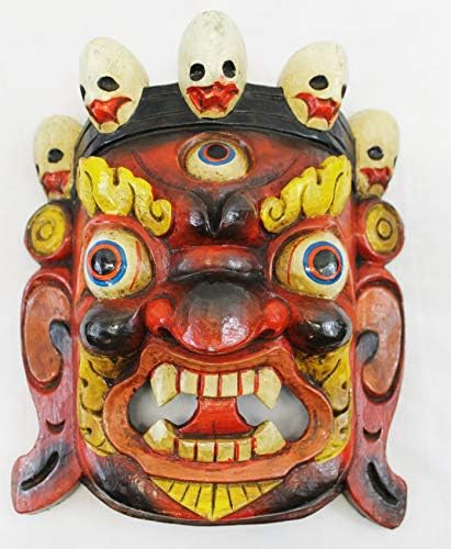 F722 / F1122 El Yapımı Ahşap Maske Hindu Tanrı Bhairab Mahakal Duvar Asılı nepal'de Yapılan