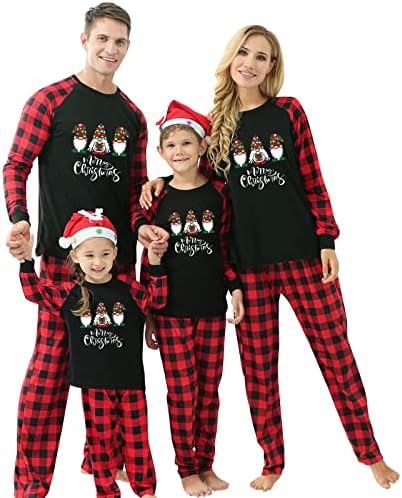 Çocuk Kız Erkek Aile Noel Pijama Ev Kostüm Seti Noel Baskı Pijama Ekose Kollu Siyah Tatil Pijama Seti Ebeveyn Eşleştirme