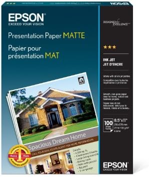 Epson S041062 Mat Sunum Kağıdı, 27 lbs., Mat, 8-1 / 2 x 11 (100 Yapraklık Paket),Beyaz