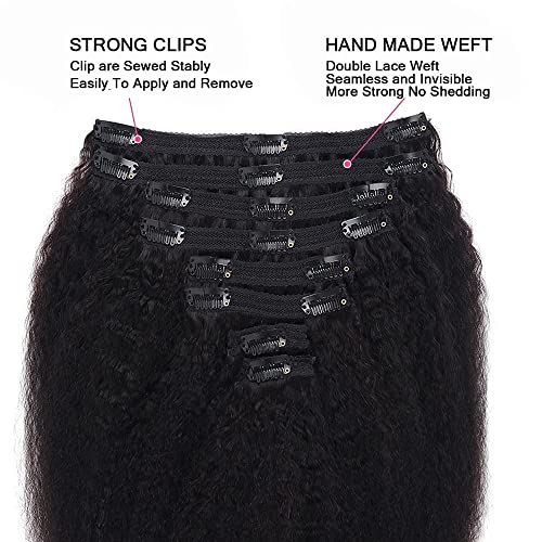 Mihugass Kinky düz klipsli postiş gerçek insan saçı Siyah Kadınlar için 26 İnç bakire saç tokası Tam Kafa İşlenmemiş
