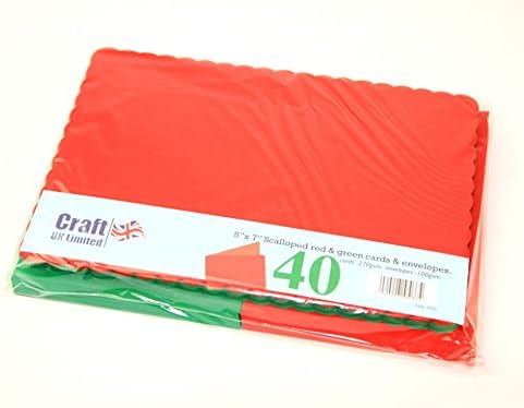 Craft İNGİLTERE Sınırlı Dikdörtgen Taraklı Kenar Boş Kartlar ve Zarflar Kırmızı ve Yeşil-Paket başına 40