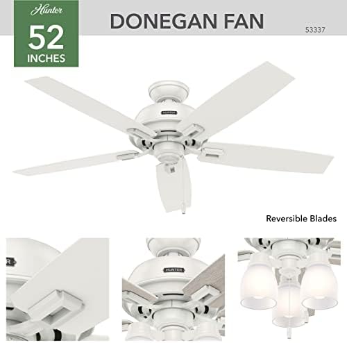 Hunter Fan Company, 53337, LED ışık Kiti ve Çekme Zinciri ile 52 inç Donegan Taze Beyaz Tavan Vantilatörü