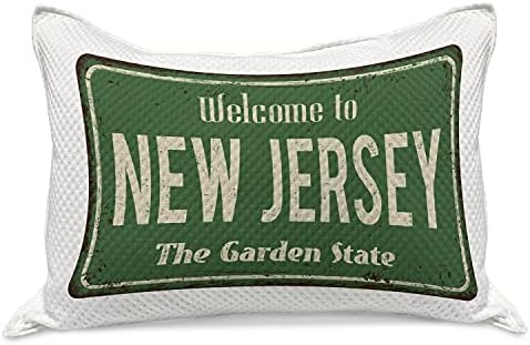 Lunarable ABD Örme Yorgan Yastık Kılıfı, New Jersey'e Hoş Geldiniz Vintage Paslı Tonlarda Yazılmış Garden State Tipografisi,