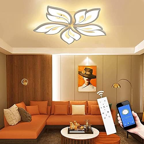 Oturma odası yatak odası yemek odası için akrilik yaprak çiçek tavan lambası fikstürü, 40-80W 24.4” Kısılabilir LED