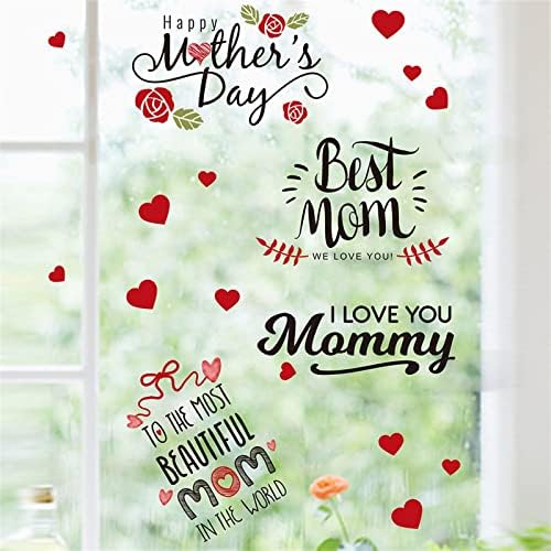Anneler Günü Kırmızı Aşk Buzlu Sticker Eğlenceli Dekor Duvar Sticker Fotoğraf Bölücüler Fotoğraf Kutuları için