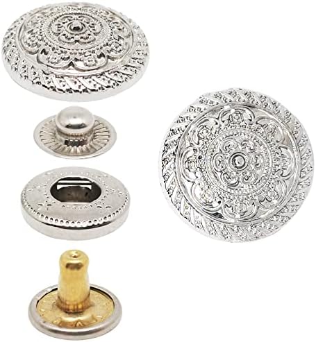 10 takım 20mm Retro Çiçek Düğmesi,çıtçıt Düğmesi,Dikiş ve İşçiliği için Çıtçıt Düğmeleri (Gümüş)