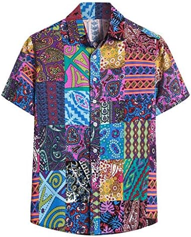 Rahat Gömlek Erkekler için Yaz, Vintage Düğme Aşağı Bowling Gömlek Yaz Üstleri Kısa Kollu Etnik Tarzı Baskılı Gömlek