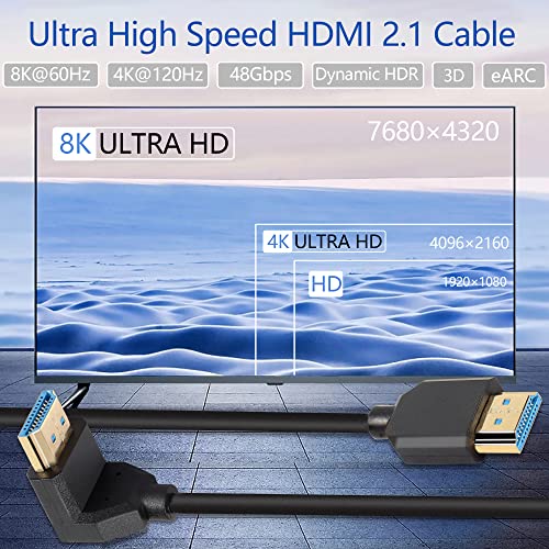 PNGKNYOCN 8 K HDMI 2.1 Kısa Kablo,90 Derece Aşağı Açı 1FT/0.3 M Ultra Yüksek Hızlı 48 Gbps HDMI Erkek-Erkek Kablo