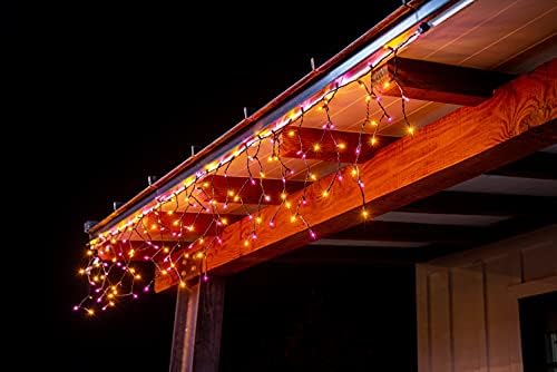 Joıedomı cadılar bayramı Net ışıkları dekorasyon, 450 (3x150) bağlanabilir akkor turuncu ve mor cadılar bayramı saçağı