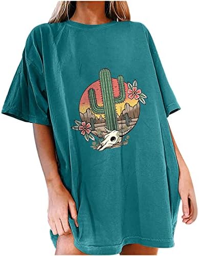 Damla Omuz T - Shirt Kadınlar için Gevşek Grafik Tee Kısa Kollu Batı Kaktüs Gömlek Casual Yaz Tops