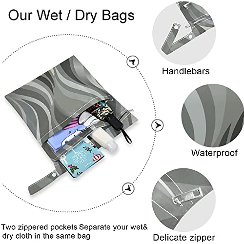 vısesunny Güzel Dalgalı Gri tasarım Fermuarlı cepli 2 adet ıslak çanta Yıkanabilir kullanımlık Seyahat için geniş,