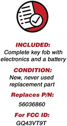 KeylessOption Anahtarsız Giriş Uzaktan Fob Kesilmemiş Ateşleme Araba Anahtarı Değiştirme Jeep 56036860, GQ43VT9T