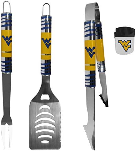 Siskiyou Spor NCAA Batı Virginia Dağcılar Unisex 3 adet BARBEKÜ Seti ve Çip Klip, Takım Renkleri, Bir Boyut