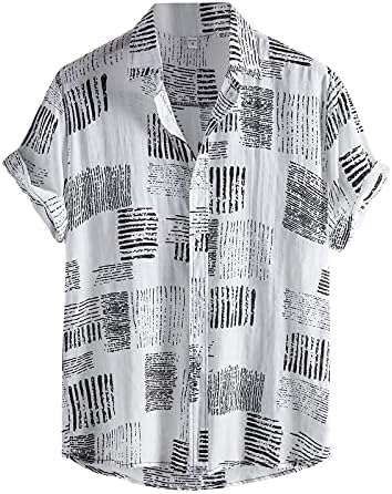 UBST Erkek Casual Kısa Kollu Gömlek Yaz Şerit Patchwork Vintage havai gömleği Rahat Fit Düğme Aşağı Plaj Üstleri