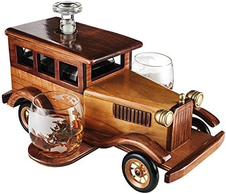 Eski Moda Araba Viski Sürahi Seti, Çok Büyük 15 x 13 x 7 750ml Sürahi Tıkacı ve 2-10oz Viski Bardağı Eski Moda Gözlükler,