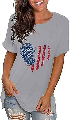 4th Temmuz Tişörtleri Gömlek Kadınlar için Kısa Kollu O-boyun Tunikler Tops ABD Bayrağı Çizgili Kravat Boya Vatansever
