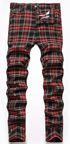 Pantolon Erkekler için Rahat Ekose Baskılı Pantolon Yüksek Elastikiyet Artı Boyutu İnce Uydurma Düz Pantolon Tam Boy