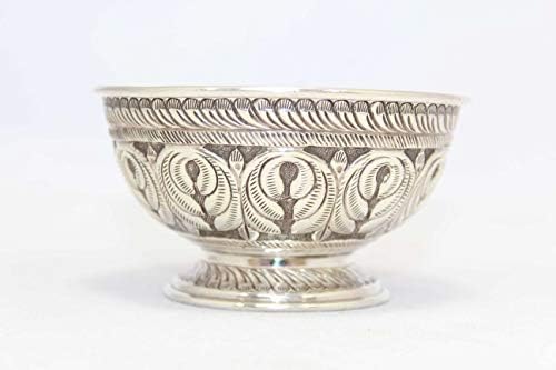 Rajasthan Taşlar El Yapımı Çanak Kase Okside 925 Ayar Katı Gümüş Hindistan Kazınmış H