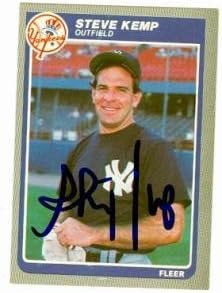 Steve Kemp imzalı beyzbol kartı (New York Yankees) 1985 Fleer 132-İmzalı Beyzbol Kartları