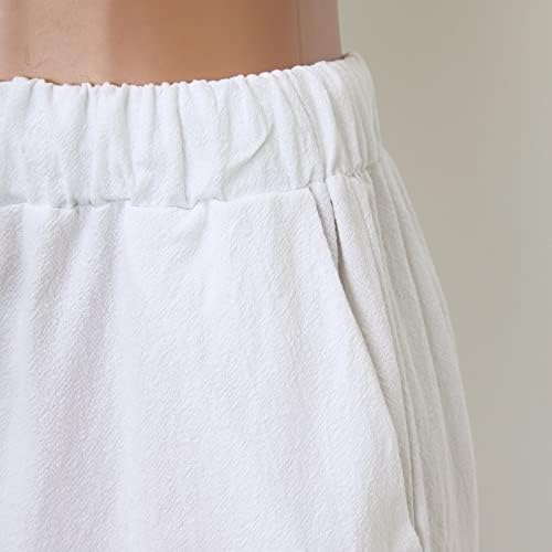 Keten Pantolon Kadınlar için Elastik Belli Yaz Capri Konik Sweatpants Pantolon Bohemian Hafif Yüksek Rise Kırpılmış
