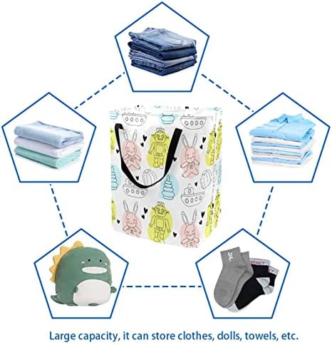 Karikatür Robot Tavşan Tankı Desen Baskı Katlanabilir çamaşır Sepeti, 60L Su Geçirmez çamaşır sepetleri Çamaşır Kutusu