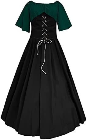 lczıwo kadın Ortaçağ Vintage Elbise 50 s Rönesans Renk Blok Korse Patchwork Kapalı Omuz Parlama Kollu İrlandalı Balo