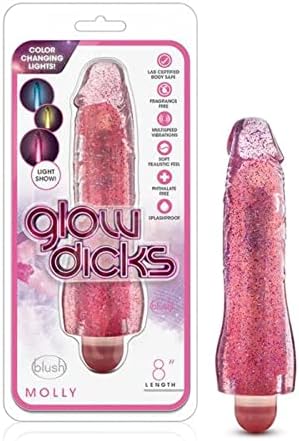 Allık Molly Muliple renkli ışıklar ile 8 inç Gerçekçi Yumuşak Çok Hızlı Glitter Vibratör-Kokusuz Kolay Temizlenebilir