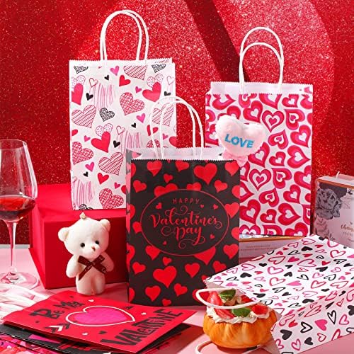 Tatuo 32 Adet Sevgililer Günü hediye Keseleri Sevgililer Kraft Kağıt Torbalar Kalp Şeklinde 60 Adet Selofan Hediyeler
