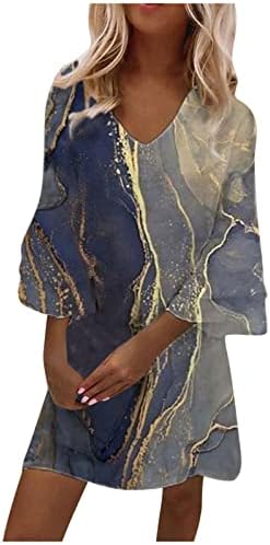 NOKMOPO Düğün Konuk Elbiseler Kadınlar için Moda Mizaç Zarif Baskılı V Yaka 3/4 Kollu Mini Elbise