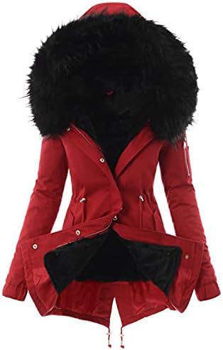 TİMİFİS Bayan Ceket Kış Kalın Paltolar Tıknaz Astarlı Ceket Katı Polar Parka Fermuar Düğmesi Giyim Kürk Hood ile